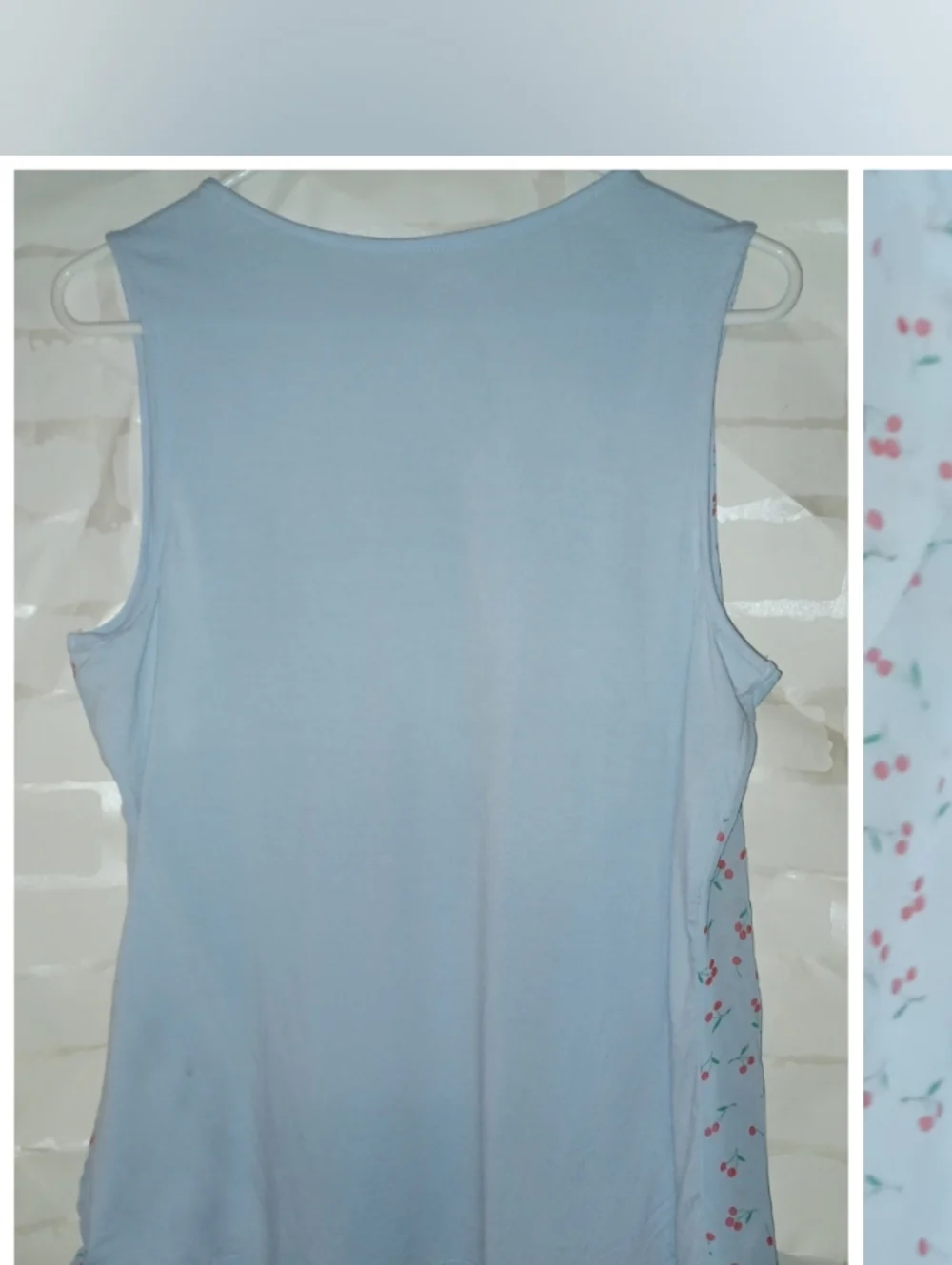 LIKE NEW NWOT New York & Co Baby Blue Cherries Cherry Blouse Sleeveless - Picture 2 of 5
